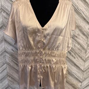 WHITE HOUSE BLACK MARKET Beige Champagne Satin Blouse, EUC